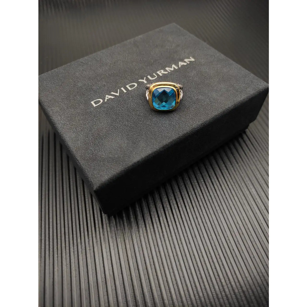 David Yurman two-tone square diamond and blue diamond ring - Picture 4 of 4